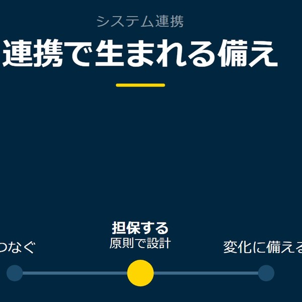 「連携で生まれる備え」を示す図です。つなぐ／担保する／変化に備えるを並べています。強調しているのは担保するです。原則で設計と添えています。